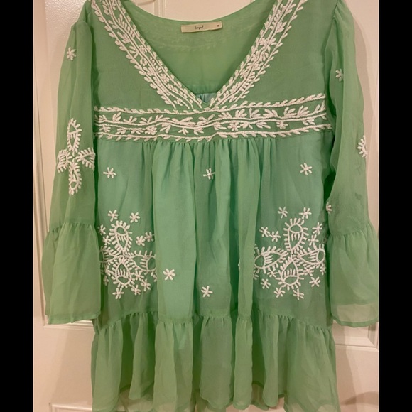 hazel Tops - Beautiful mint green blouse with white trim. Medium